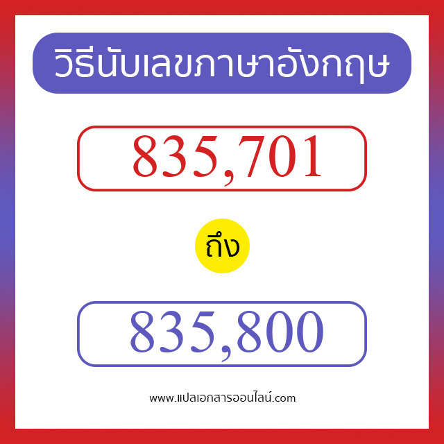 วิธีนับตัวเลขภาษาอังกฤษ 835701 ถึง 835800 เอาไว้คุยกับชาวต่างชาติ