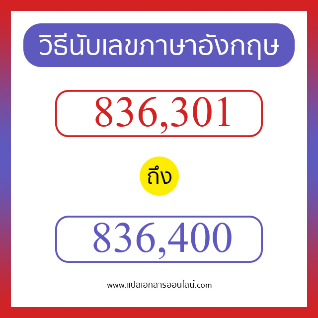 วิธีนับตัวเลขภาษาอังกฤษ 836301 ถึง 836400 เอาไว้คุยกับชาวต่างชาติ