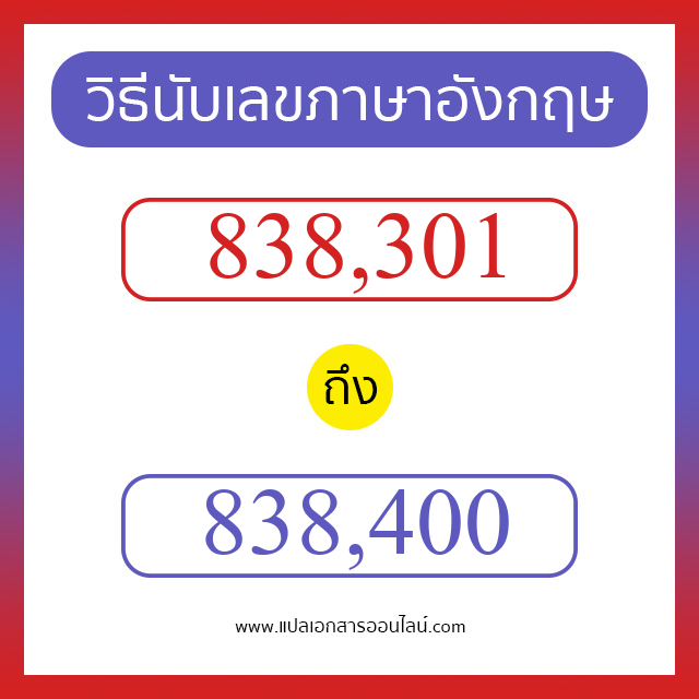 วิธีนับตัวเลขภาษาอังกฤษ 838301 ถึง 838400 เอาไว้คุยกับชาวต่างชาติ