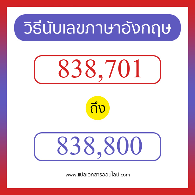 วิธีนับตัวเลขภาษาอังกฤษ 838701 ถึง 838800 เอาไว้คุยกับชาวต่างชาติ