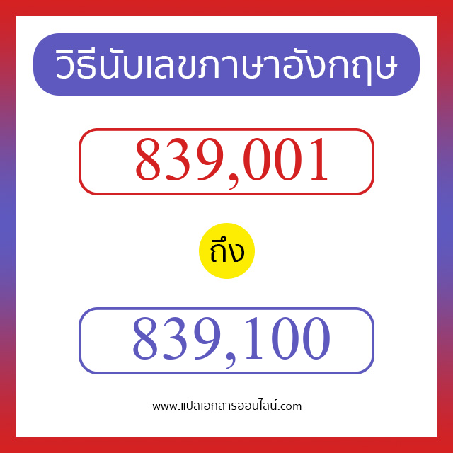 วิธีนับตัวเลขภาษาอังกฤษ 839001 ถึง 839100 เอาไว้คุยกับชาวต่างชาติ