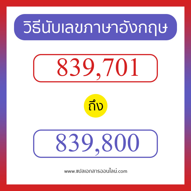 วิธีนับตัวเลขภาษาอังกฤษ 839701 ถึง 839800 เอาไว้คุยกับชาวต่างชาติ