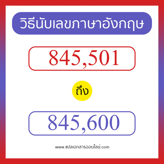 วิธีนับตัวเลขภาษาอังกฤษ 845501 ถึง 845600 เอาไว้คุยกับชาวต่างชาติ