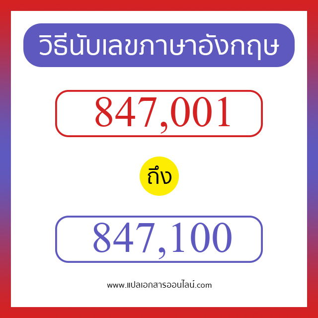 วิธีนับตัวเลขภาษาอังกฤษ 847001 ถึง 847100 เอาไว้คุยกับชาวต่างชาติ