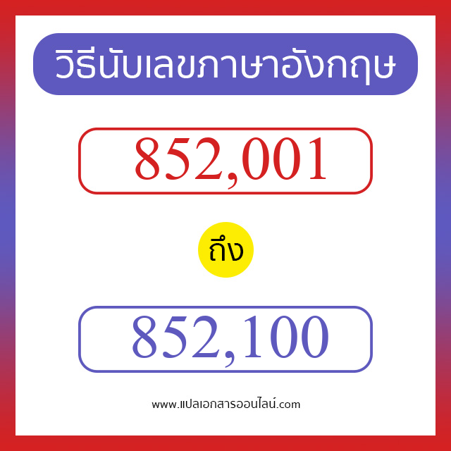 วิธีนับตัวเลขภาษาอังกฤษ 852001 ถึง 852100 เอาไว้คุยกับชาวต่างชาติ