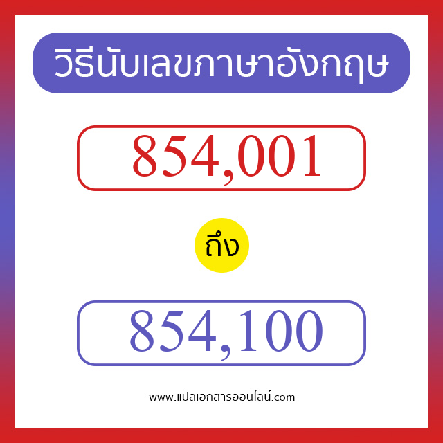 วิธีนับตัวเลขภาษาอังกฤษ 854001 ถึง 854100 เอาไว้คุยกับชาวต่างชาติ