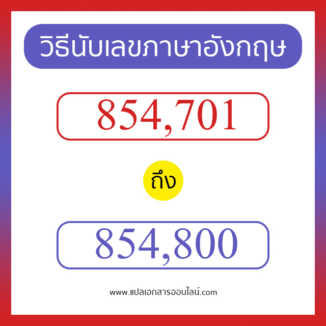 วิธีนับตัวเลขภาษาอังกฤษ 854701 ถึง 854800 เอาไว้คุยกับชาวต่างชาติ