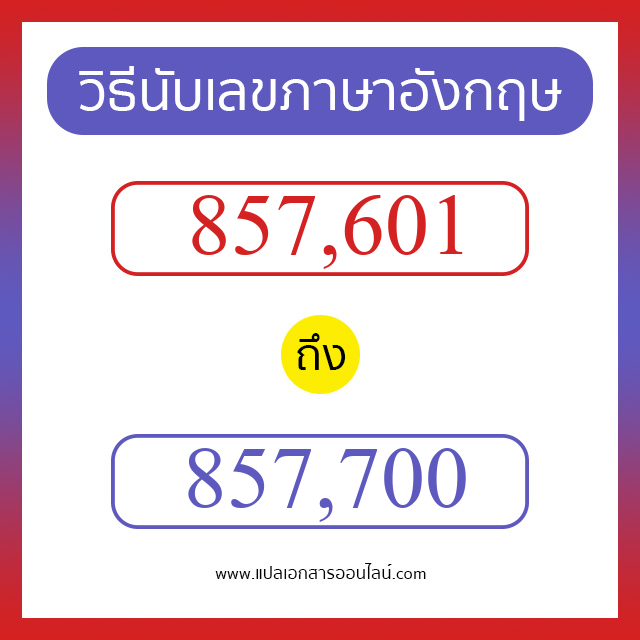 วิธีนับตัวเลขภาษาอังกฤษ 857601 ถึง 857700 เอาไว้คุยกับชาวต่างชาติ