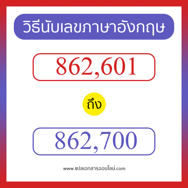 วิธีนับตัวเลขภาษาอังกฤษ 862601 ถึง 862700 เอาไว้คุยกับชาวต่างชาติ