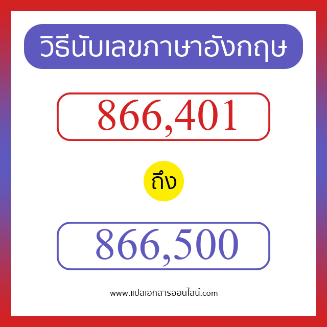 วิธีนับตัวเลขภาษาอังกฤษ 866401 ถึง 866500 เอาไว้คุยกับชาวต่างชาติ