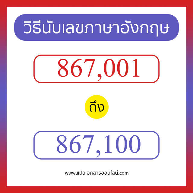 วิธีนับตัวเลขภาษาอังกฤษ 867001 ถึง 867100 เอาไว้คุยกับชาวต่างชาติ