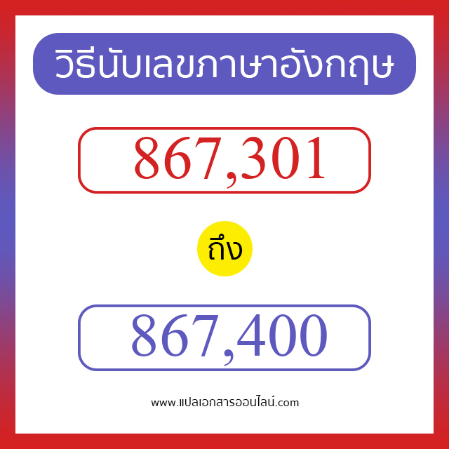 วิธีนับตัวเลขภาษาอังกฤษ 867301 ถึง 867400 เอาไว้คุยกับชาวต่างชาติ