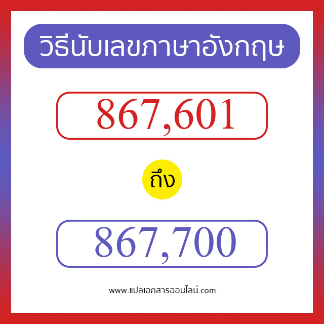 วิธีนับตัวเลขภาษาอังกฤษ 867601 ถึง 867700 เอาไว้คุยกับชาวต่างชาติ