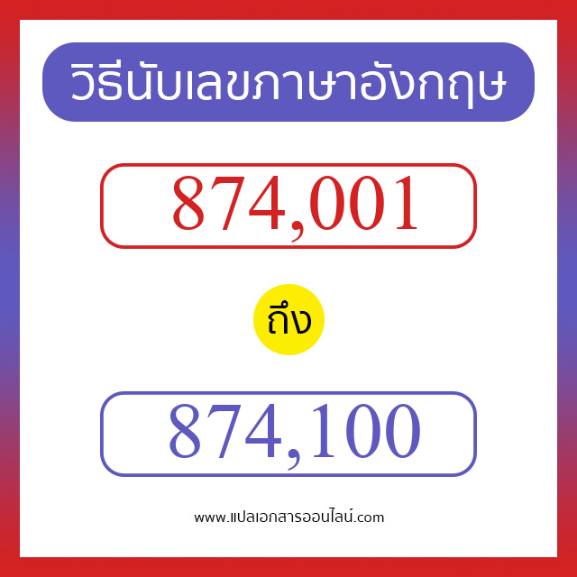 วิธีนับตัวเลขภาษาอังกฤษ 874001 ถึง 874100 เอาไว้คุยกับชาวต่างชาติ