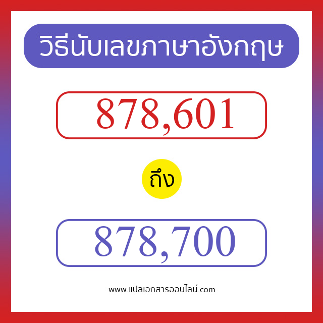 วิธีนับตัวเลขภาษาอังกฤษ 878601 ถึง 878700 เอาไว้คุยกับชาวต่างชาติ