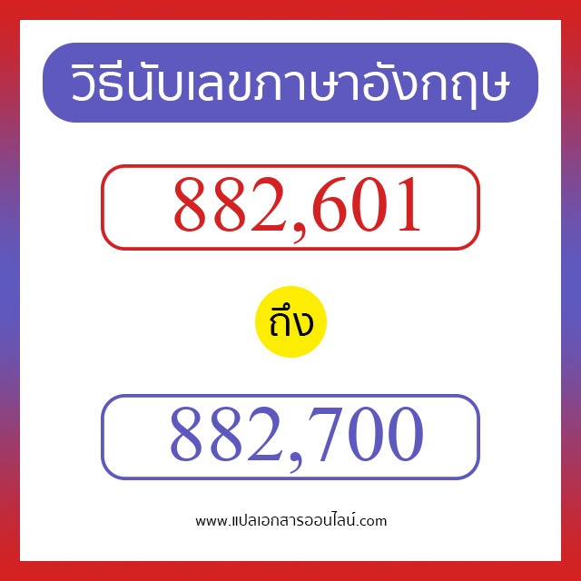 วิธีนับตัวเลขภาษาอังกฤษ 882601 ถึง 882700 เอาไว้คุยกับชาวต่างชาติ