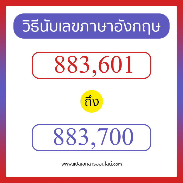 วิธีนับตัวเลขภาษาอังกฤษ 883601 ถึง 883700 เอาไว้คุยกับชาวต่างชาติ