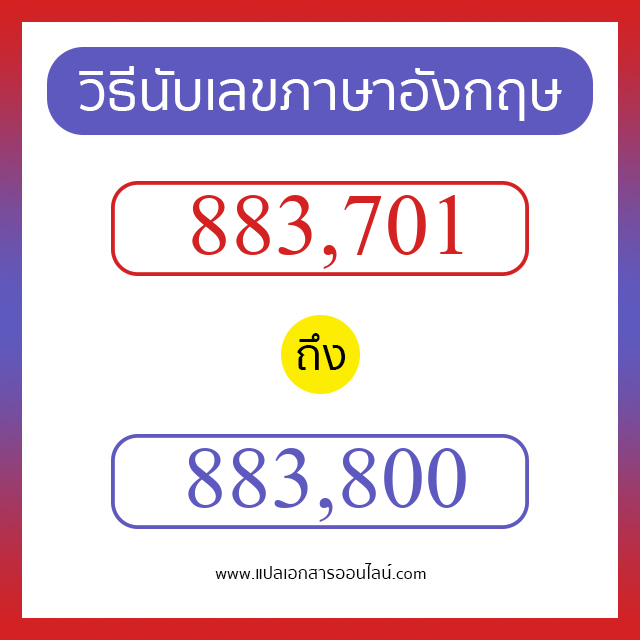 วิธีนับตัวเลขภาษาอังกฤษ 883701 ถึง 883800 เอาไว้คุยกับชาวต่างชาติ