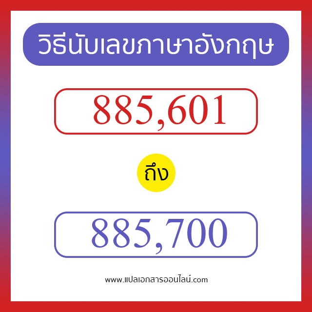 วิธีนับตัวเลขภาษาอังกฤษ 885601 ถึง 885700 เอาไว้คุยกับชาวต่างชาติ