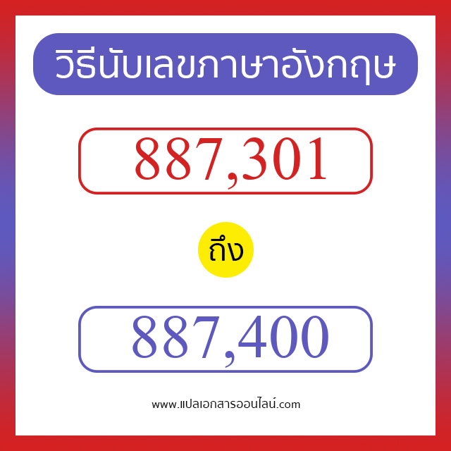 วิธีนับตัวเลขภาษาอังกฤษ 887301 ถึง 887400 เอาไว้คุยกับชาวต่างชาติ