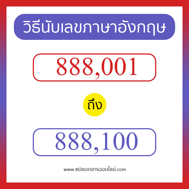 วิธีนับตัวเลขภาษาอังกฤษ 888001 ถึง 888100 เอาไว้คุยกับชาวต่างชาติ