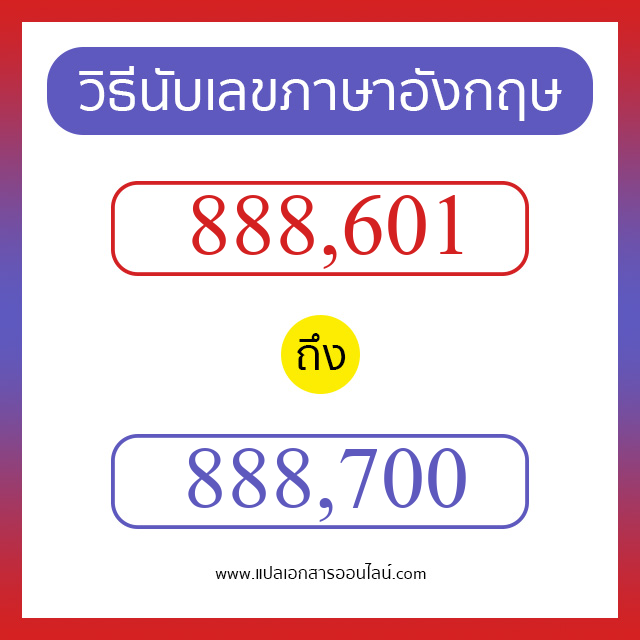 วิธีนับตัวเลขภาษาอังกฤษ 888601 ถึง 888700 เอาไว้คุยกับชาวต่างชาติ