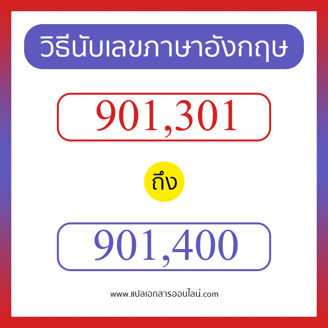 วิธีนับตัวเลขภาษาอังกฤษ 901301 ถึง 901400 เอาไว้คุยกับชาวต่างชาติ