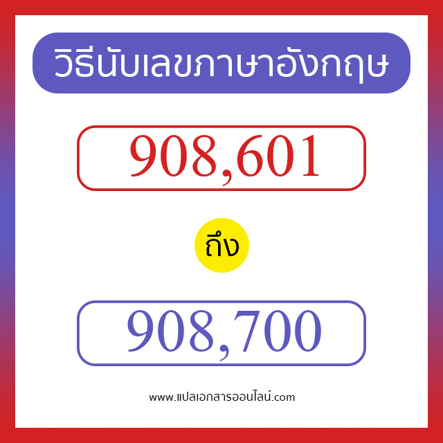 วิธีนับตัวเลขภาษาอังกฤษ 908601 ถึง 908700 เอาไว้คุยกับชาวต่างชาติ