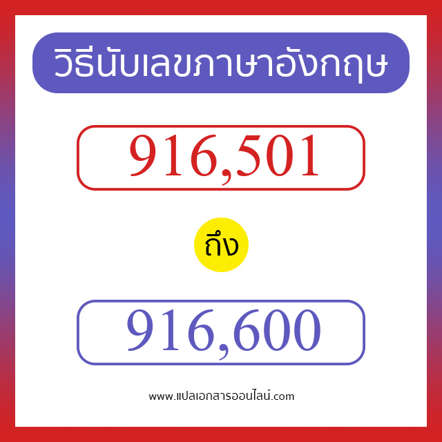 วิธีนับตัวเลขภาษาอังกฤษ 916501 ถึง 916600 เอาไว้คุยกับชาวต่างชาติ