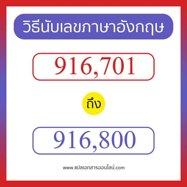 วิธีนับตัวเลขภาษาอังกฤษ 916701 ถึง 916800 เอาไว้คุยกับชาวต่างชาติ