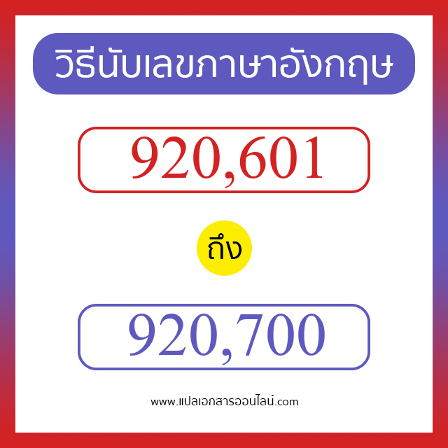 วิธีนับตัวเลขภาษาอังกฤษ 920601 ถึง 920700 เอาไว้คุยกับชาวต่างชาติ